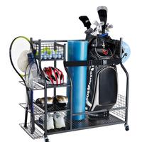 VEVOR Golf Storage Garage Organizer, 2 Golf Bag Stand Holder and Other Sports Equipment Storage Rack, Rolling Ball Cart on Wh...