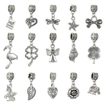 15Pcs 15 Styles Tibetan Style Alloy European Dangle Charms