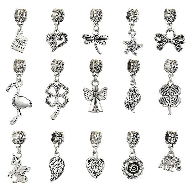 15Pcs 15 Styles Tibetan Style Alloy European Dangle Charms