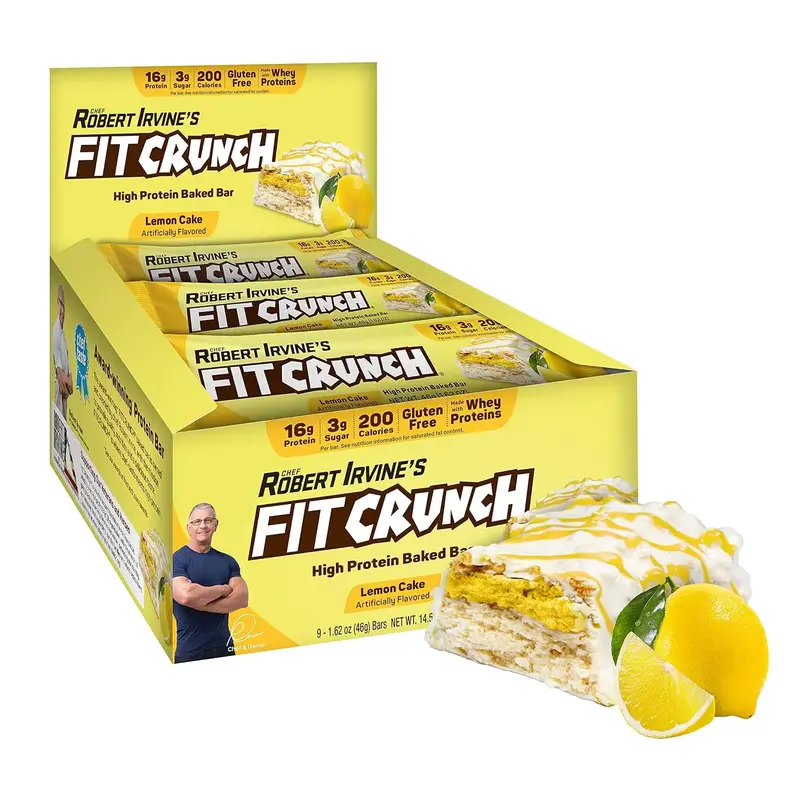 FITCRUNCH Snack Size Protein Bars, Designed by Robert Irvine, 6-Layer Baked Bar, Gluten Free & Soft Cake Core (9 Count, Lemon...