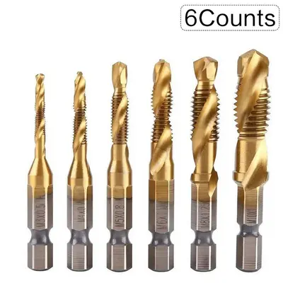3 In 1 Spiral Tap Hex Shank Drill Bit Set,M3/M4/M5/M6/M8/M10 Drill Bits High Speed Steel,Professional Drill Accessories For W...