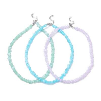 3Pcs 3 Color Acrylic Chips Beaded Chain Necklaces Set