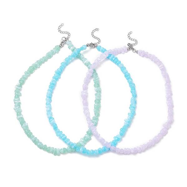 3Pcs 3 Color Acrylic Chips Beaded Chain Necklaces Set