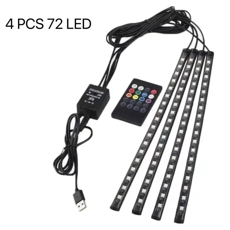 Car Interior LED Strip Lights , 4Pcs  LED Interior Lights, Multicolor Music Car Strip Light Under Dash Lighting Kit with Soun...