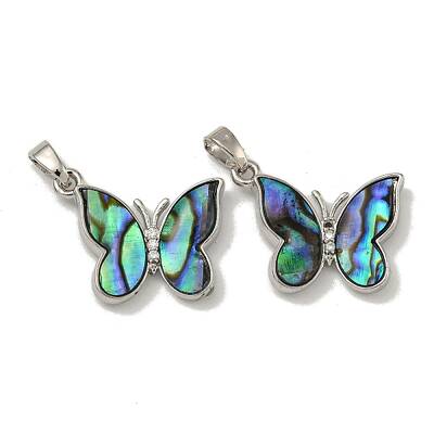 Rack Plating Brass Pave Natural Paua Shell Pendants