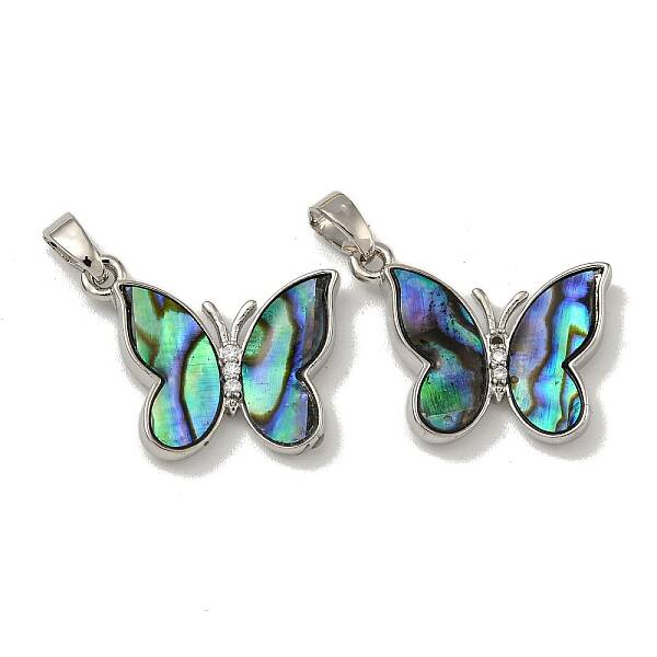 Rack Plating Brass Pave Natural Paua Shell Pendants