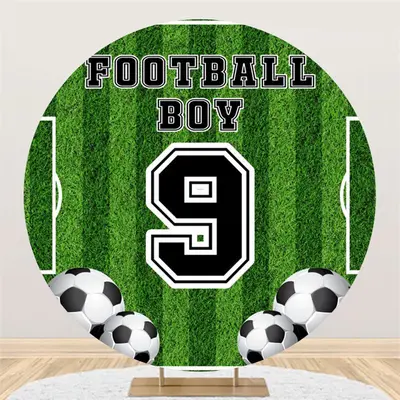 Aperturee Football Turf Boy Round Happy 9Th Birthday Backdrop | Circle Backdrops For Birthday | Round Backdrop Stand Covers |...