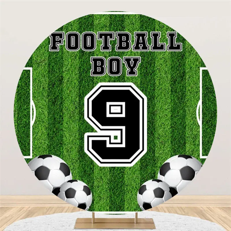 Aperturee Football Turf Boy Round Happy 9Th Birthday Backdrop | Circle Backdrops For Birthday | Round Backdrop Stand Covers |...