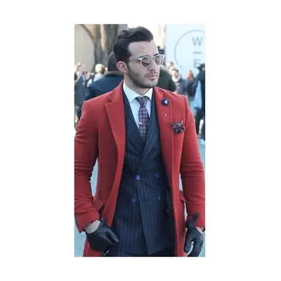 Mens Red Overcoat Red Trenchcoat Long Red Winter Coat Three Quarter Red Wool Fabric Pea Coat