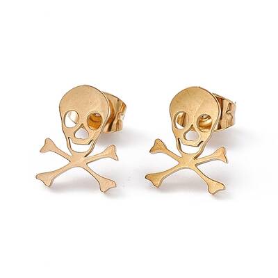 304 Stainless Steel Tiny Hollow Out Skull Stud Earrings for Women