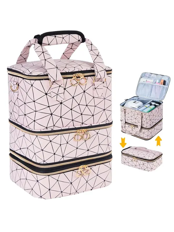 Geometric & Leopard Pattern Nail Art Storage Bag, Large Capacity Nail Art Storage Bag with Handle, Durable Nail Art Tool Stor...