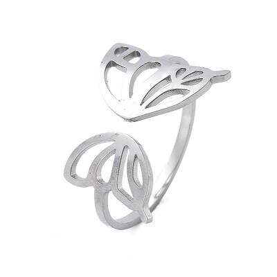 304 Stainless Steel Hollow Butterfly Wing Open Cuff Rings for Women