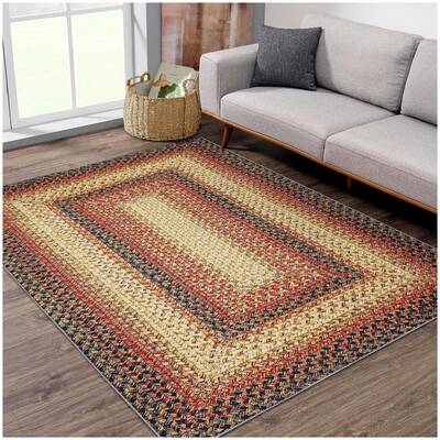 Garvee Bordered Red Multi 5x7 Bedroom Rug Braided Print Boho Rug Machine Washable Rug Modern Floor Cover Geometric Rug for Li...