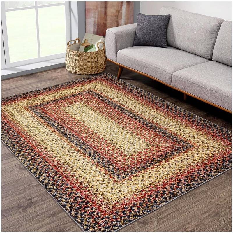 Garvee Bordered Red Multi 5x7 Bedroom Rug Braided Print Boho Rug Machine Washable Rug Modern Floor Cover Geometric Rug for Li...