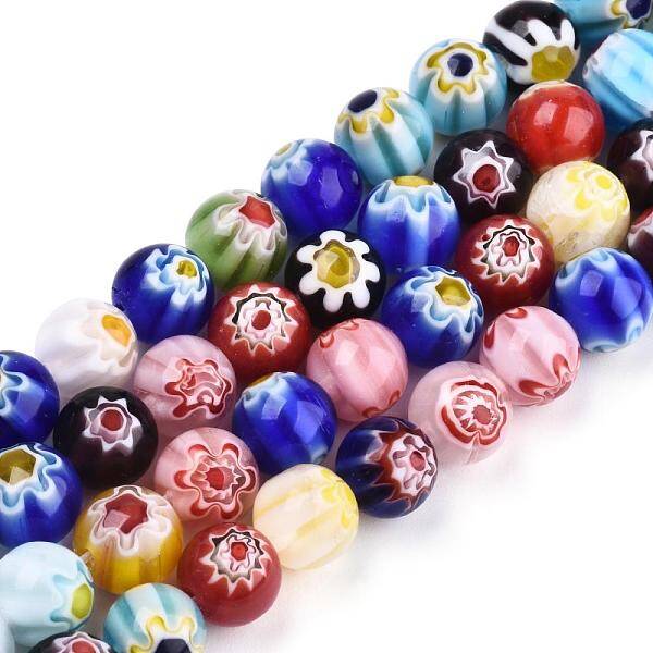 Handmade Millefiori Glass Round Bead Strands