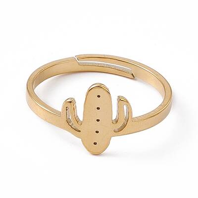 Ion Plating(IP) 201 Stainless Steel Cactus Adjustable Ring for Women