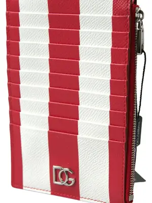 Pre-owned Dolce & gabbana Leather Clutches & Wristlets Elegant Striped Cardholder