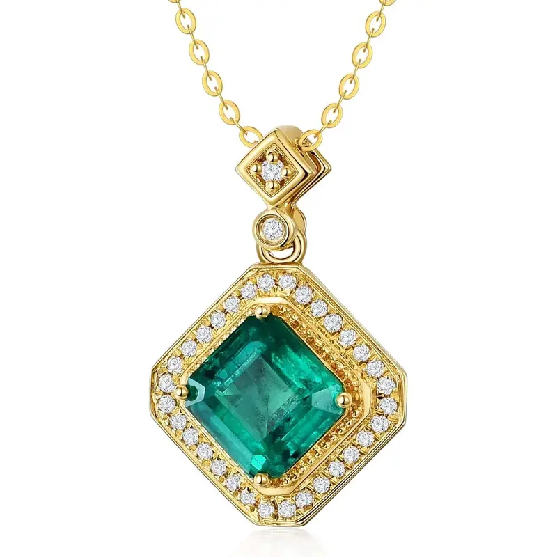 18K Gold Emerald Couple Square Necklace for Women Engagement Wedding Gift for Her