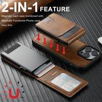 2 in 1 Detachable Card Holder Case PU Leather RFID Blocking Flip Kickstand Cover Magnetic MagSafe For iPhone 16 15 14 13 Pro ...