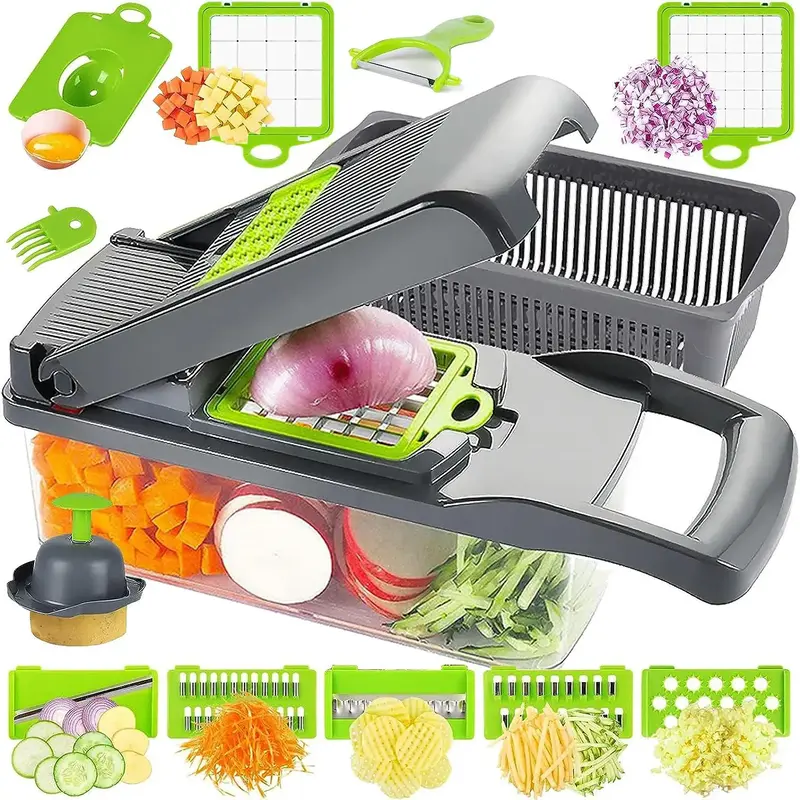 16 in 1 Multifunctional Vegetable Chopper, 1 Set Vegetable Cutter with 8 Interchangeable Blades, Vegetable Slicer for Carrot,...