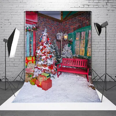 Aperturee Snowy Street Corner Bench Christmas Vibe Backdrop - Aperturee