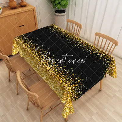 Aperturee Luxurious Black Golden Wavy Edge Design Tablecloth, 52 x 70 inch, 30.82 USD, rectangle tablecloths, ZJY04699-A