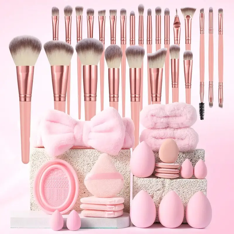 Makeup Tool Set, 45pcs/set Skincare Cosmetic Brushes & Sponges & Puffs & Headband & Wristbands & Brush Cleaning Pad, Profess...