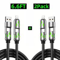 [Buy 1 Get 1 Free] 6.6ft  4-in-1 Multi USB Charging Cable with USB A,Type C,Lightning-MAX240W Fast Charging & Data Sync for i...