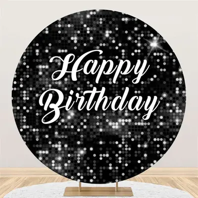 Black Sequin Bokeh Sparkling Round Birthday Backdrop - Aperturee
