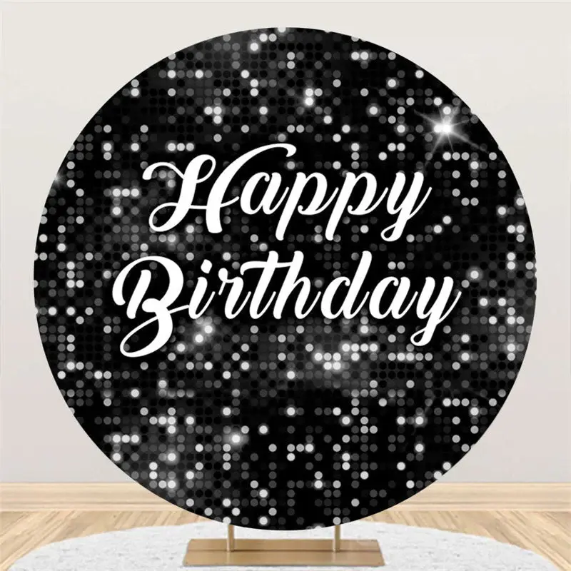 Black Sequin Bokeh Sparkling Round Birthday Backdrop - Aperturee