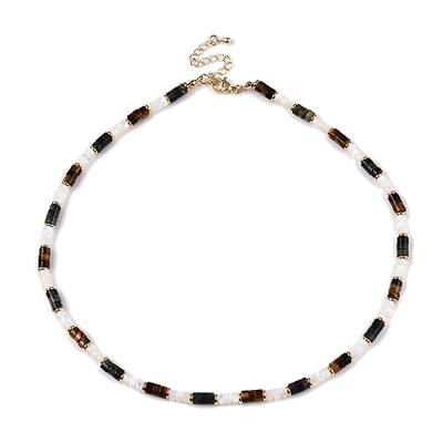 Column Natural Tiger Eyes & Kambaba Jasper & White Shell Beaded Necklaces for Women