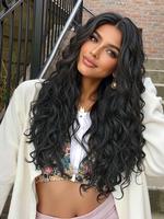 26 Inch Black Long Curly Wigs for Women, Gorgeous Fluffy Wigs without Bangs, Synthetic Full Machine Wigs for Party, Daily Use