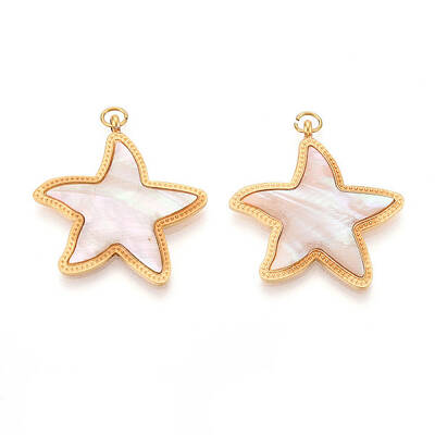 304 Stainless Steel Pave Natural Shell Pendants