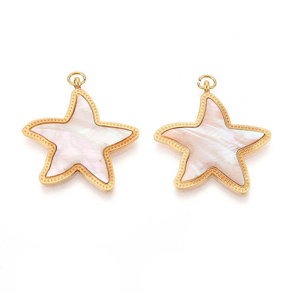 304 Stainless Steel Pave Natural Shell Pendants
