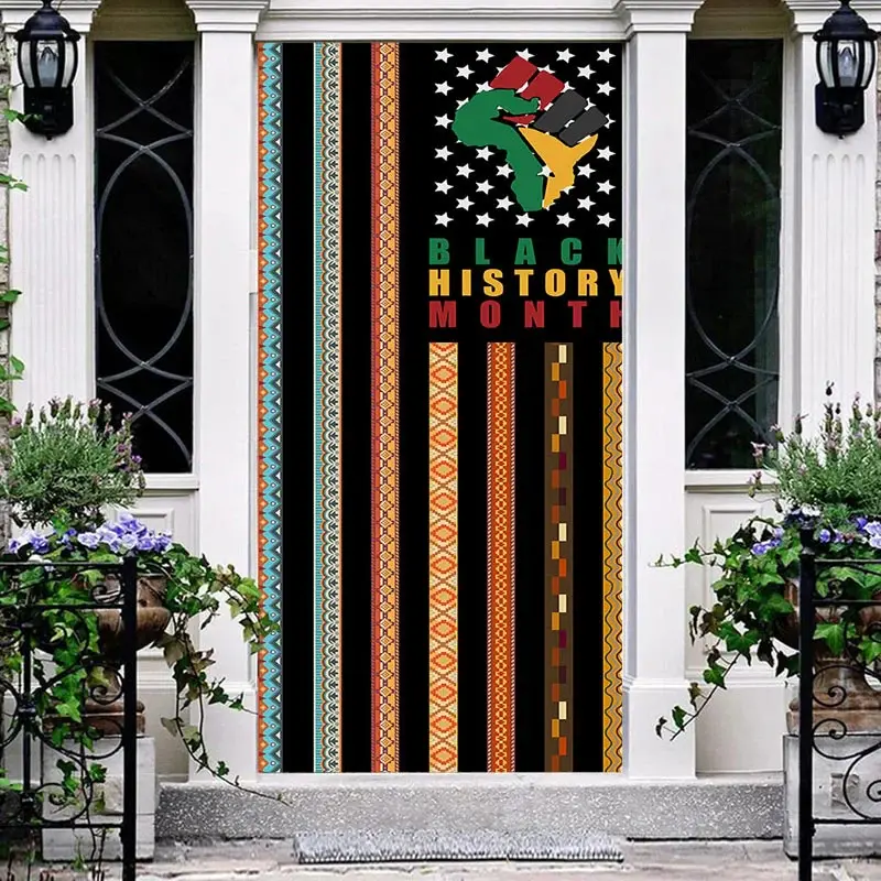 Retro Colored Stripes Black History Month Door Cover - Aperturee