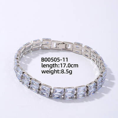 Brass Rhinestone 2-Strand Rectangle Link Bracelets for Women