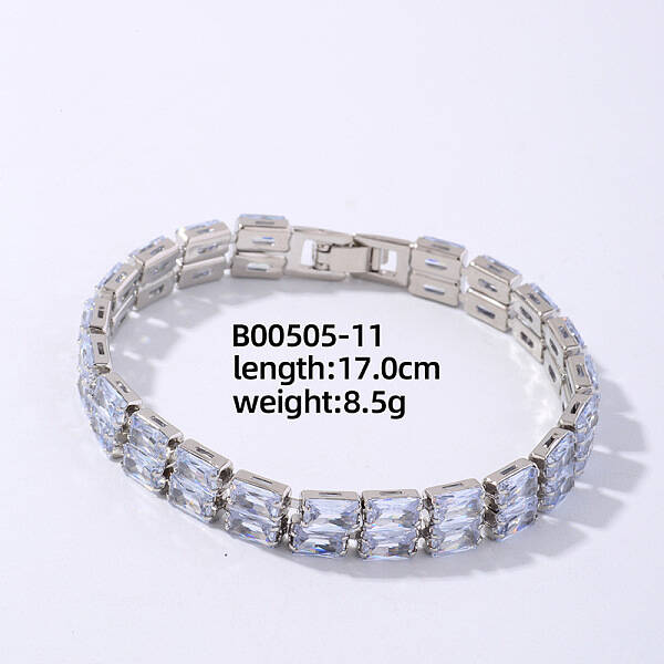 Brass Rhinestone 2-Strand Rectangle Link Bracelets for Women