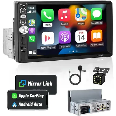 Single Din 7 Inch Car Stereo with Carplay Android Auto Bluetooth 5.1 Touchscreen Car Audio Receiver with Mirror Link FM Radio...