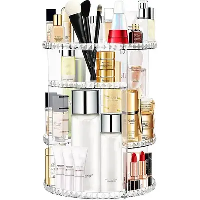 360 Degree Rotating Makeup Organizer without Makeup, Summer Acrylic Multi-layer Perfume Holder, Adjustable Skin Care Product ...