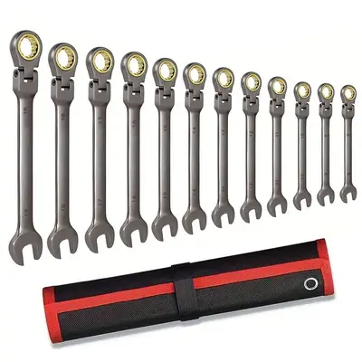 Flex-head Ratcheting Wrench Tool, Line Wrenches, Cool Tools for Mechanics, 72-teeth Ratcheting Wrench Tool Set, Nickel Plated...