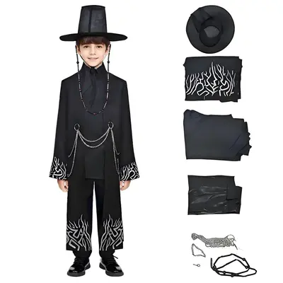 Kpop Demon Hunters Jinu Costume for Kids, Saja Boys Costume Cosplay, Boys Halloween Dark Hanfu Coat Cosplay Tunic Robe Hat Un...