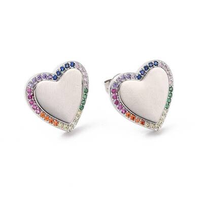 Colorful Cubic Zirconia Heart Stud Earrings