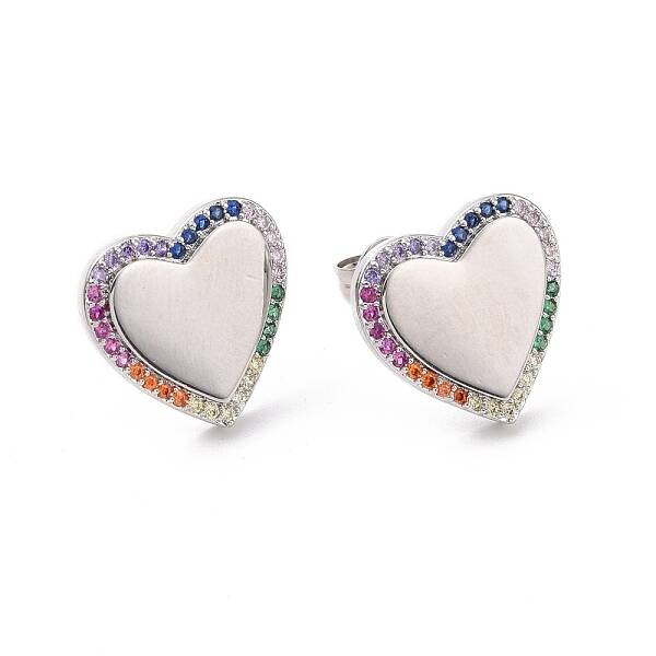 Colorful Cubic Zirconia Heart Stud Earrings