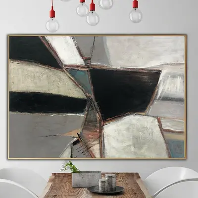 Large Modern Painting on Canvas Black Wall Art Geometric Art Painting Personalized Artwork 40x60 Art for Aesthetic Room Decor...