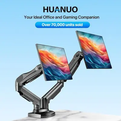 HUANUO Dual Monitor Arm Adjustable Gas Spring Monitor mount for Gaming and Home Office Setups, Monitor Arm hold up to 30 wi...