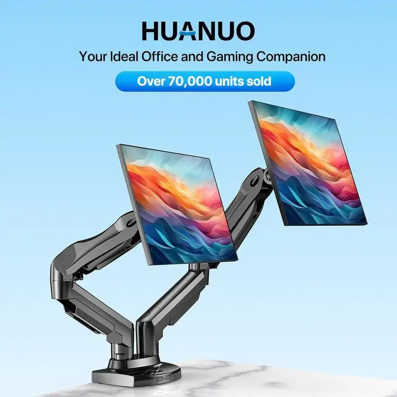 HUANUO Dual Monitor Arm Adjustable Gas Spring Monitor mount for Gaming and Home Office Setups, Monitor Arm hold up to 30 wi...