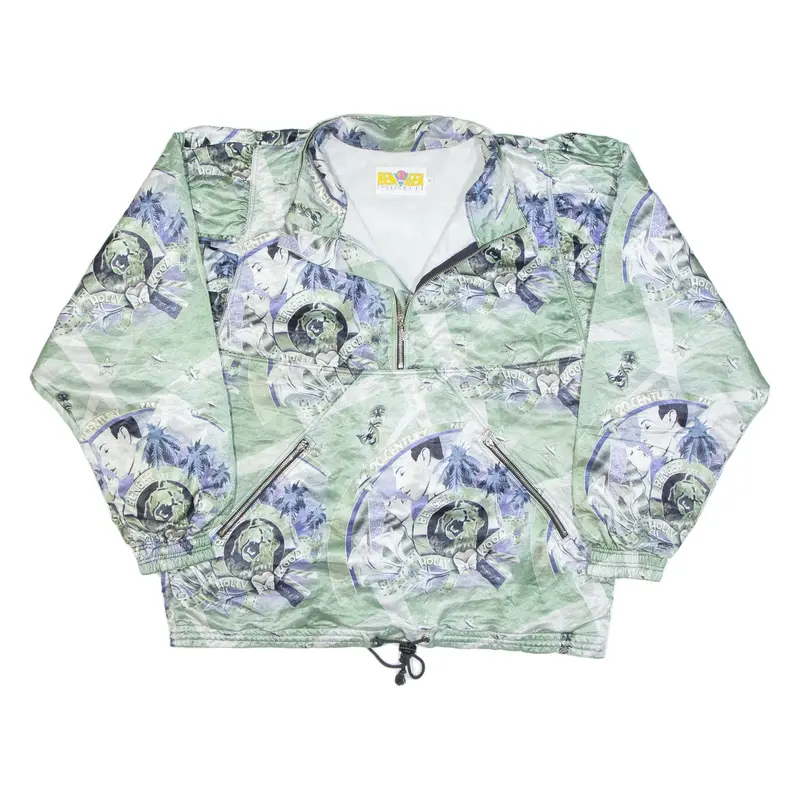 BENGER SPORTSWEAR Hollywood 1/4 zip Womens Pullover Jacket Green 90s Crazy Pattern S