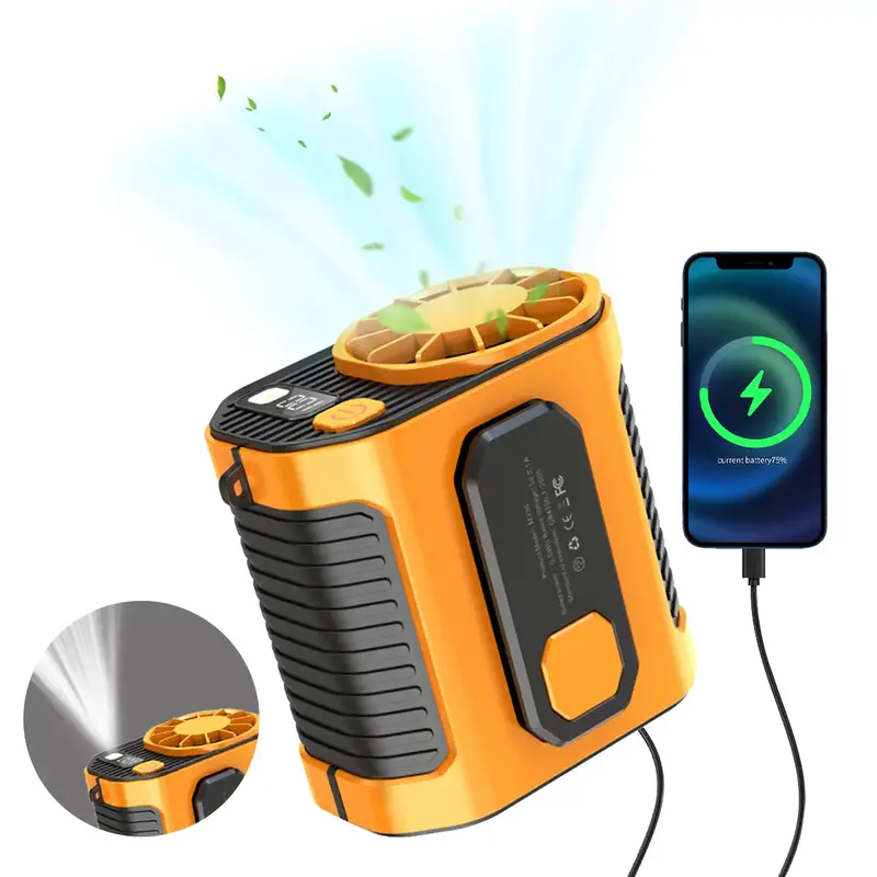 Portable Waist Clip Fan, 5000mAh Cool Clip Fan Under Shirt, Belt Fan Clip On Waist Portable Cooling Fan, with LED Light, USB ...