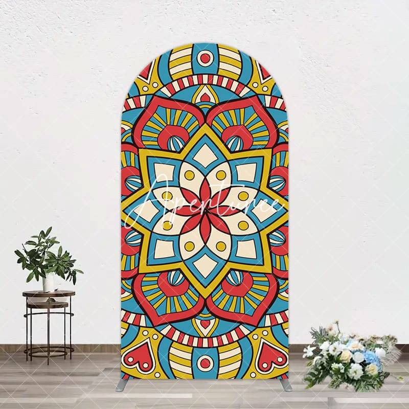 Aperturee Colorful Artistic Floral Mandala Lohri Arch Backdrop, 1.6X4FT(0.5X1.2M), 38.18 USD, arch backdrop kit, YMGD9M88-A