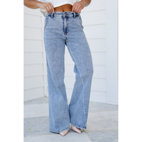 Judy Blue High Rise Light Wash Retro Wide Leg Jean with Skewed Inseam